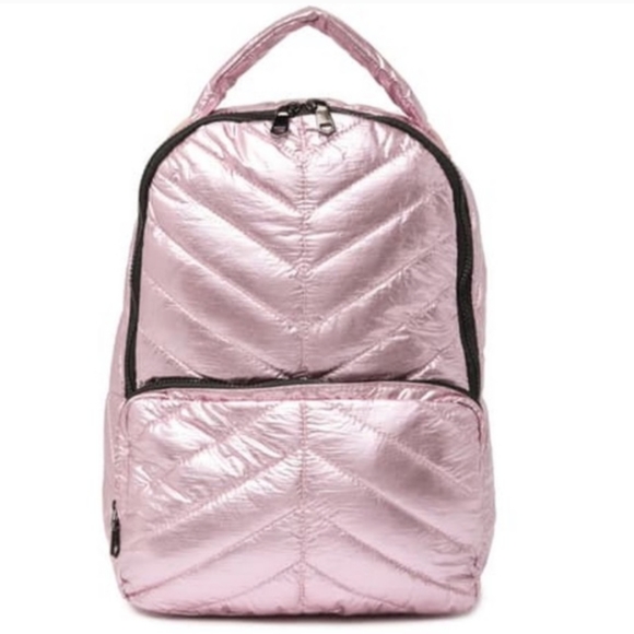 NWT - Metallic Pink - Urban Expressions - high shine quilted Puffer Backpack - Picture 4 of 16